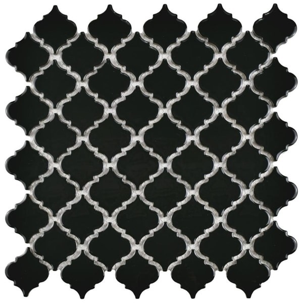 SomerTile 12.375x12.5-inch Antaeus Glossy Black Porcelain Mosaic Floor and Wall Tile (10 tiles/10.7 sqft.). Opens flyout.