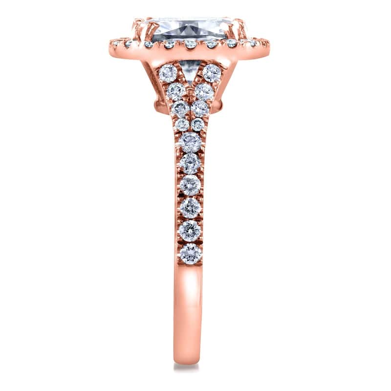 Annello by Kobelli 14k Rose Gold 3 1/3ct TGW Cushion Moissanite and Diamond Halo Cathedral Ring