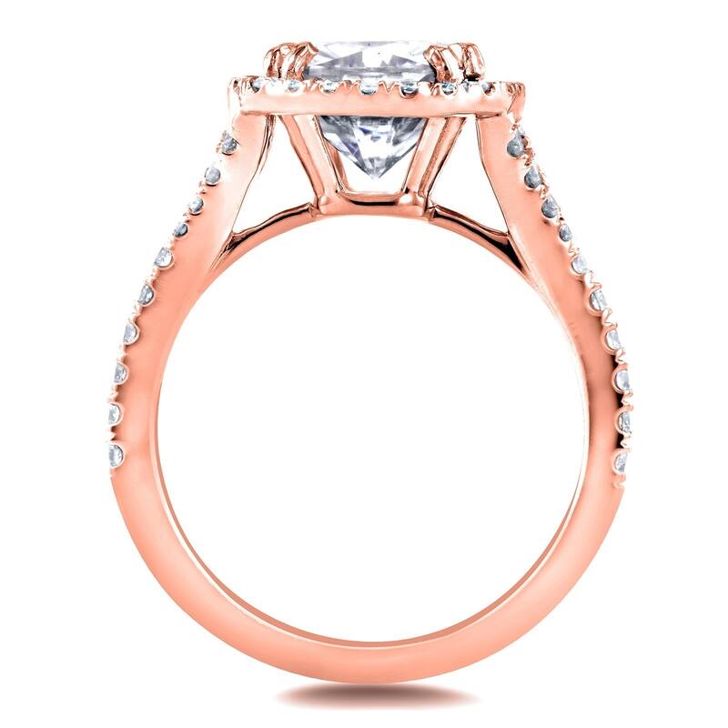 Annello by Kobelli 14k Rose Gold 3 1/3ct TGW Cushion Moissanite and Diamond Halo Cathedral Ring