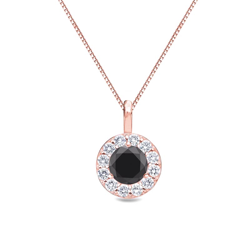 Auriya 14k Gold 2/5ctw Round Halo Black Diamond Necklace (H-I, I1-I2)