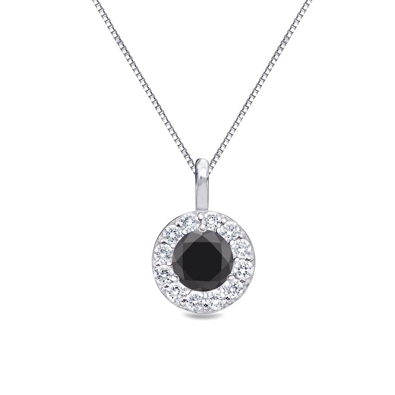 Auriya 14k Gold 2/5ctw Round Halo Black Diamond Necklace (H-I, I1-I2)