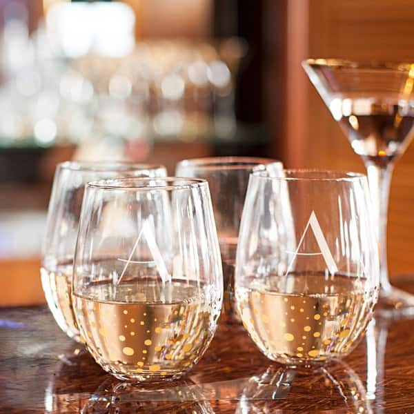 Monogrammed White Wine Glass Set - Gold