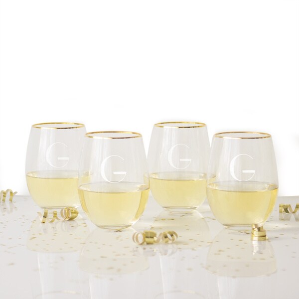 Personalized 19 25 Oz Gold Rim Stemless Wine Glasses Set Of 4 Free