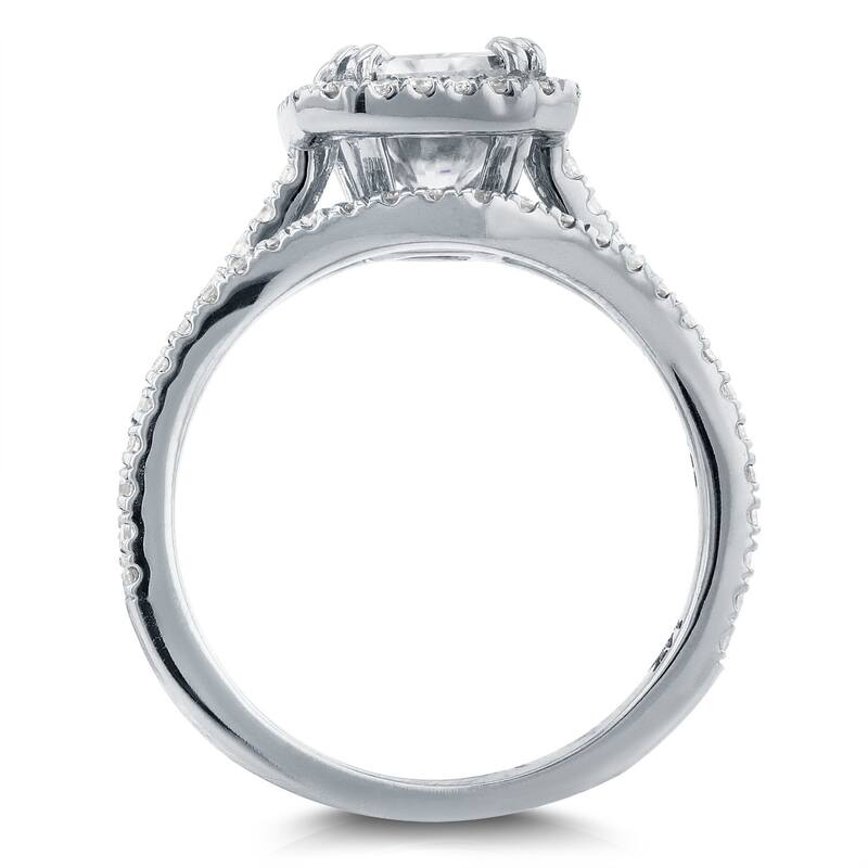 Annello by Kobelli 14k White Gold 2 1/4ct TGW Radiant Cut Moissanite and Diamond Halo 2-Piece Bridal Rings Set