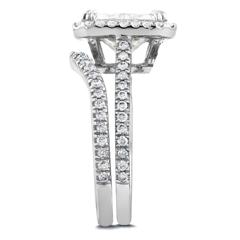 Annello by Kobelli 14k White Gold 2 1/4ct TGW Radiant Cut Moissanite and Diamond Halo 2-Piece Bridal Rings Set