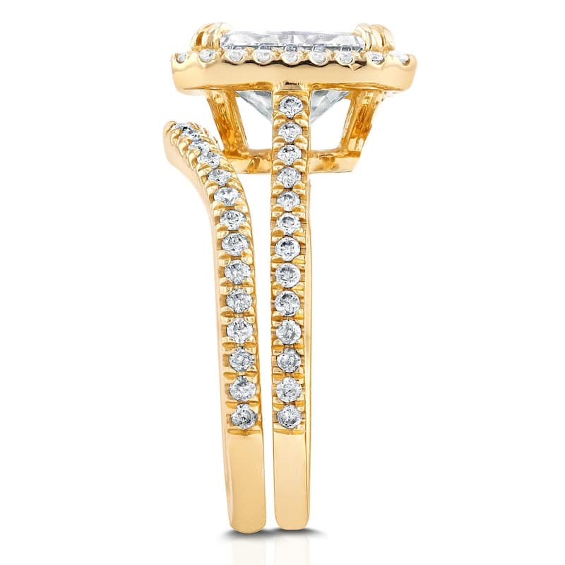 Annello by Kobelli 14k Yellow Gold 2 1/4ct TGW Radiant Cut Moissanite and Diamond Halo 2-Piece Bridal Set