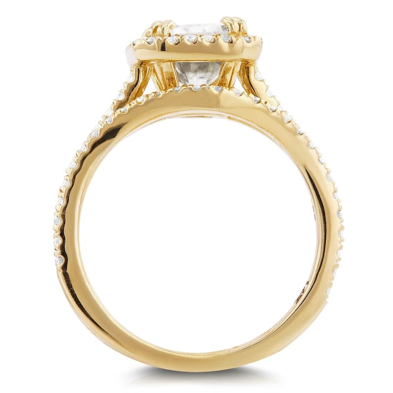 Annello by Kobelli 14k Yellow Gold 2 1/4ct TGW Radiant Cut Moissanite and Diamond Halo 2-Piece Bridal Set