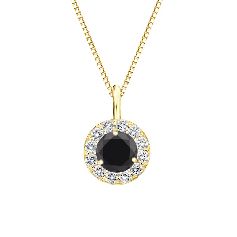 Auriya 14k Gold 3/4ct TDW Round Halo Black Diamond Necklace (H-I, I1-I2)