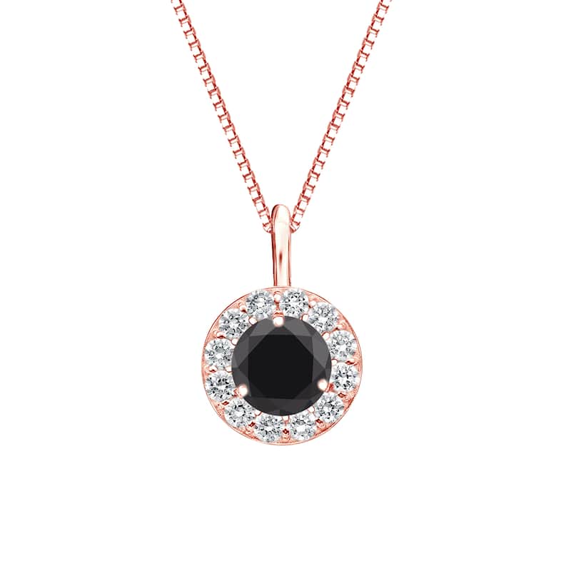 Auriya 14k Gold 3/4ct TDW Round Halo Black Diamond Necklace (H-I, I1-I2)