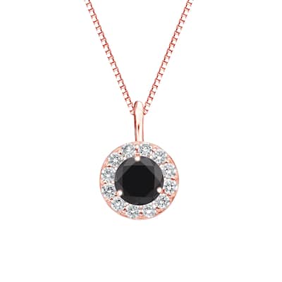 Auriya 14k Gold 3/4ct TDW Round Halo Black Diamond Necklace (H-I, I1-I2)