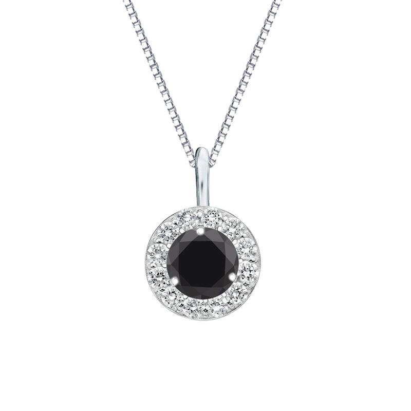 Auriya 14k Gold 3/4ct TDW Round Halo Black Diamond Necklace (H-I, I1-I2)