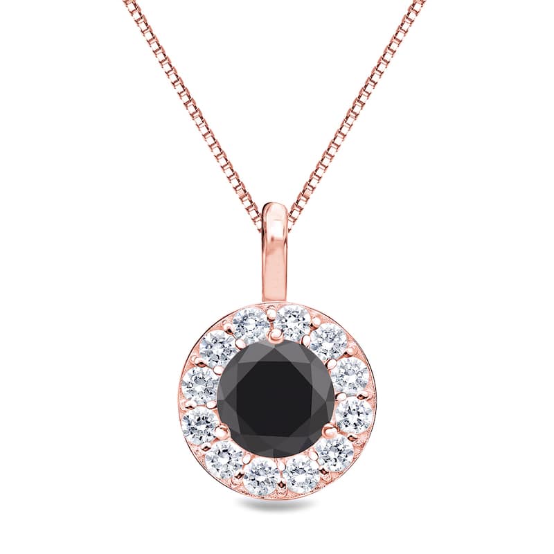 Auriya 1ctw Round Black Diamond Halo Necklace 14k Gold
