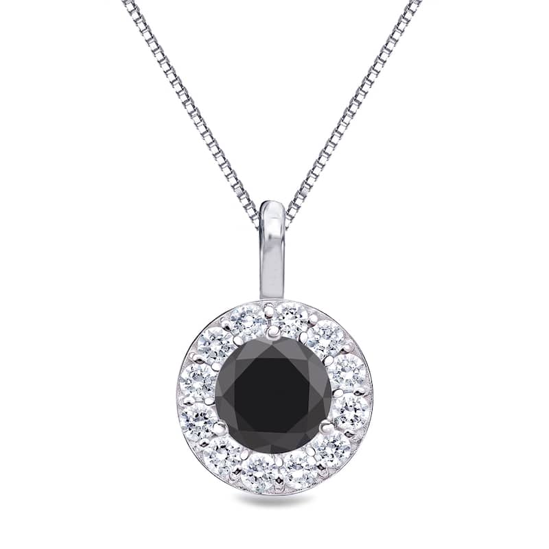 Auriya 1ctw Round Black Diamond Halo Necklace 14k Gold