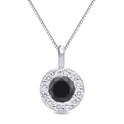 Auriya 1ctw Round Black Diamond Halo Necklace 14k Gold
