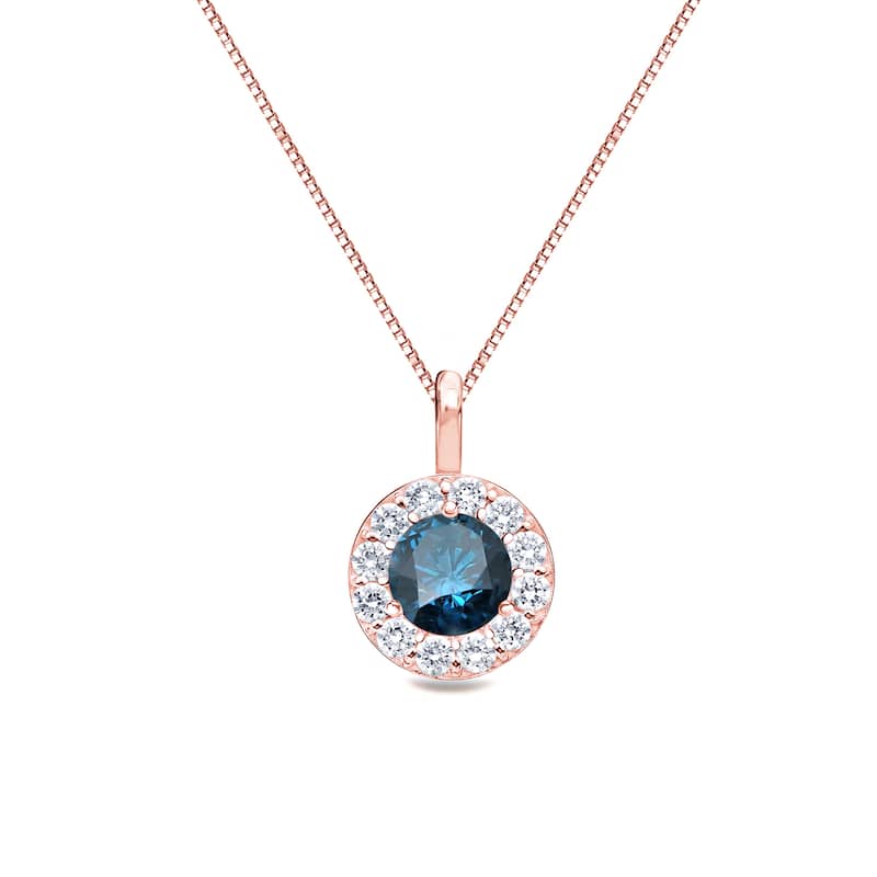 Auriya 14k Gold 1/4ctw Halo Blue Diamond Necklace (H-I, I1-I2)