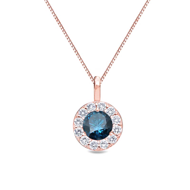 Auriya 2/5ctw Round Blue Diamond Halo Necklace 14k Gold (I1-I2)