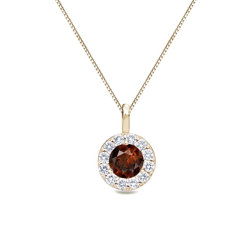 Auriya 14k Gold 1/4ct TDW Halo Brown Diamond Necklace (I1-I2) - Yellow