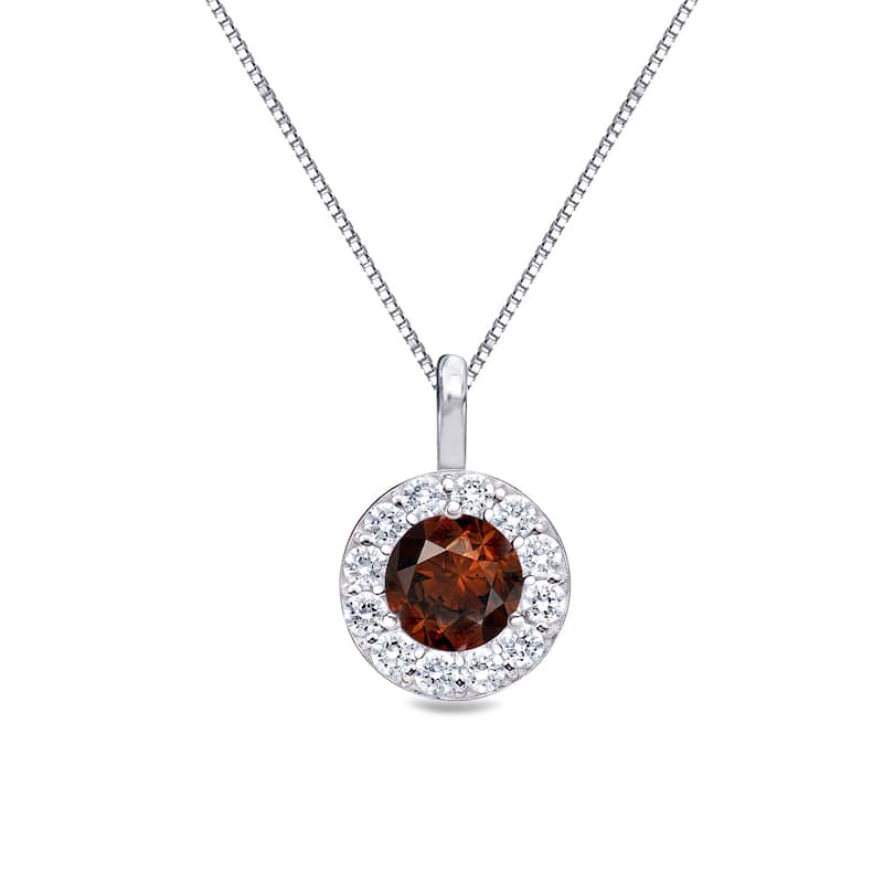 Auriya 14k Gold 2/5ct TDW Round Halo Brown Diamond Necklace (H-I, I1-I2) - White