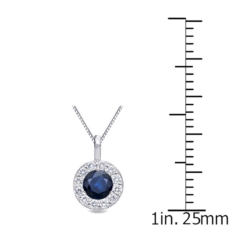 Auriya 14k Gold 1/3 ct Round-Cut Blue Sapphire and Diamond Halo Necklace