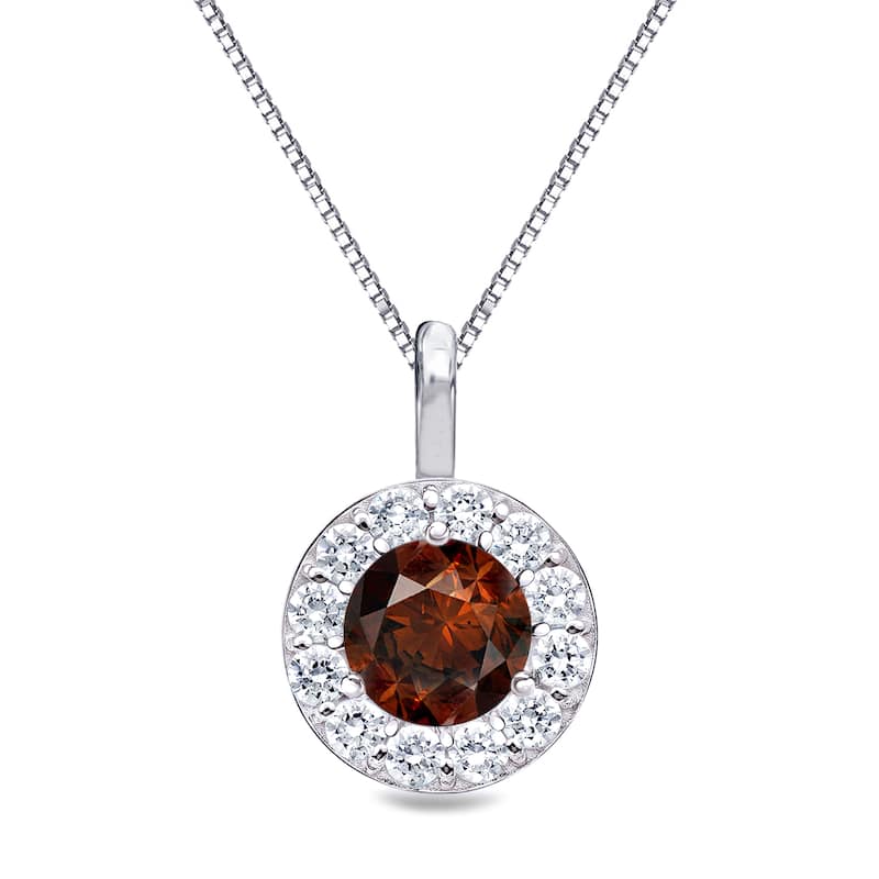 Auriya 14k Gold 1ct TDW Halo Brown Diamond Necklace (I1-I2) - White