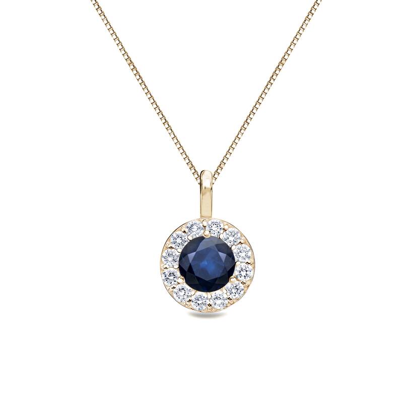 Auriya 1/8ct Blue Sapphire Gemstone and 1/8ctw Halo Diamond Necklace 14k Gold