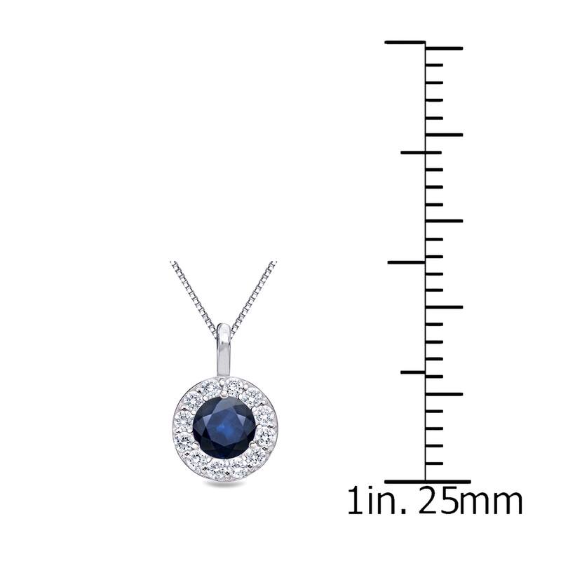 Auriya 14K Gold 1/4ct Blue Sapphire and Diamond Halo Necklace
