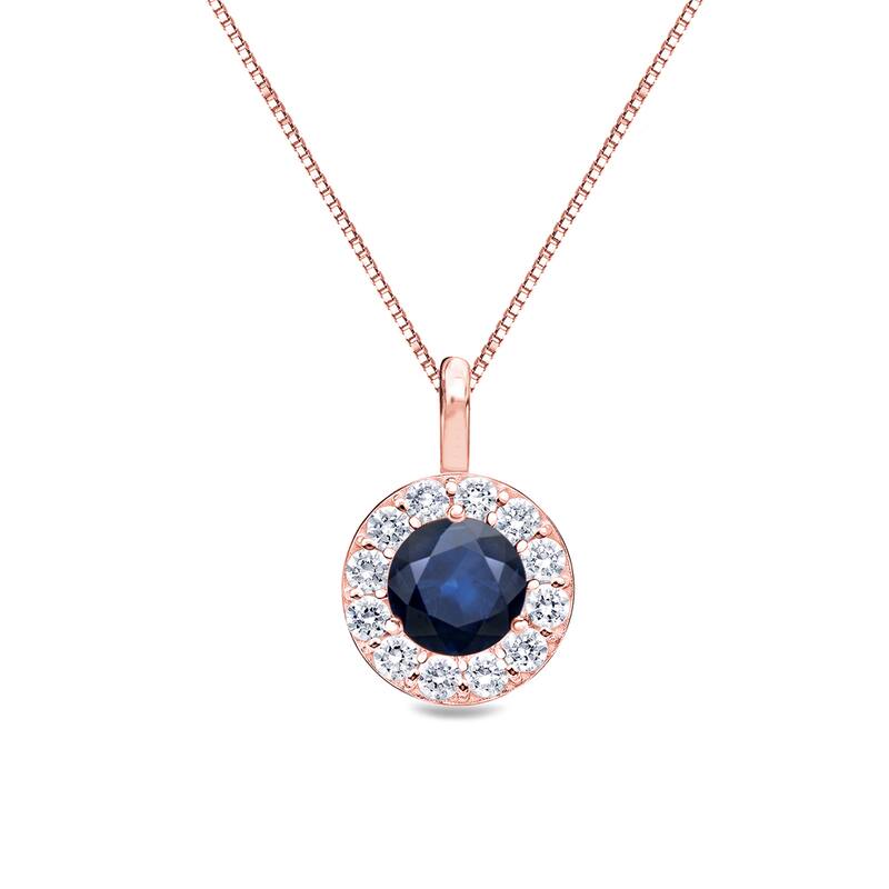 Auriya 14K Gold 1/4ct Blue Sapphire and Diamond Halo Necklace