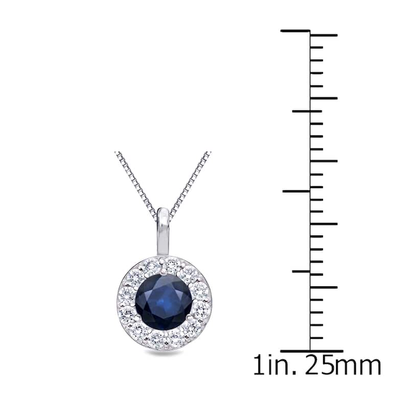 14k Gold Round 3/5ct Blue Sapphire and 2/5ct TDW Diamond Halo Necklace by Auriya