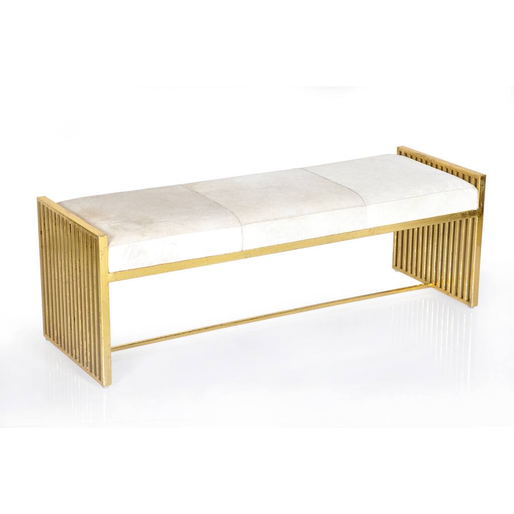 Modern White Hide Metal Bench