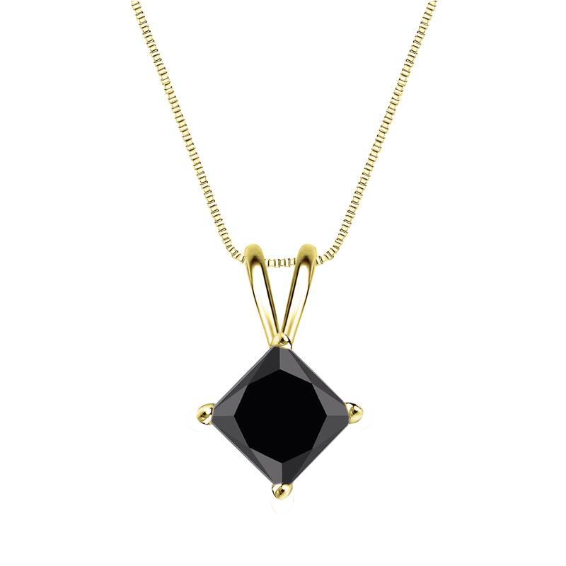 Auriya 1 1/4ctw Princess Cut Black Diamond Solitaire Necklace 14k Gold - Yellow