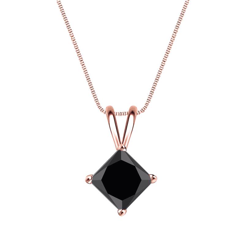 Auriya 1 1/4ctw Princess Cut Black Diamond Solitaire Necklace 14k Gold - Rose