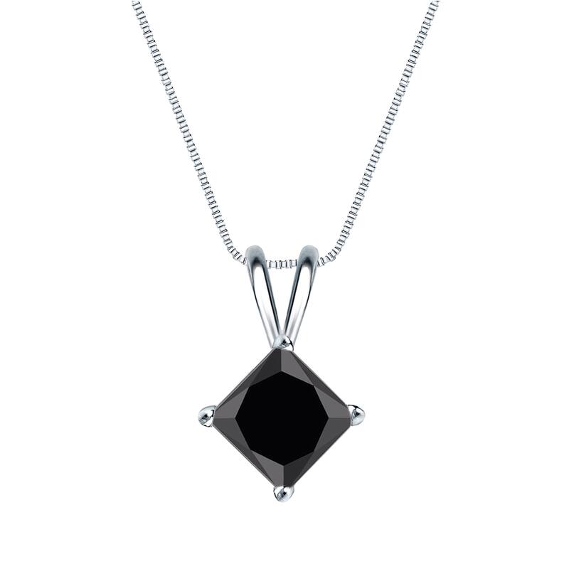 Auriya 1 1/4ctw Princess Cut Black Diamond Solitaire Necklace 14k Gold - White