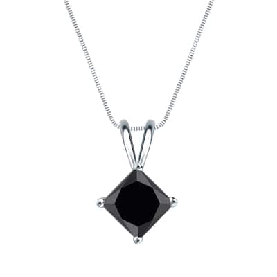 Auriya 1 1/4ctw Princess Cut Black Diamond Solitaire Necklace 14k Gold