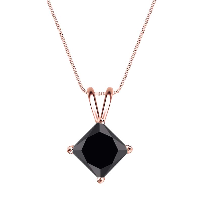 Auriya 14k Gold 1 1/2ct TDW Princess-Cut Black Diamond Solitaire Necklace
