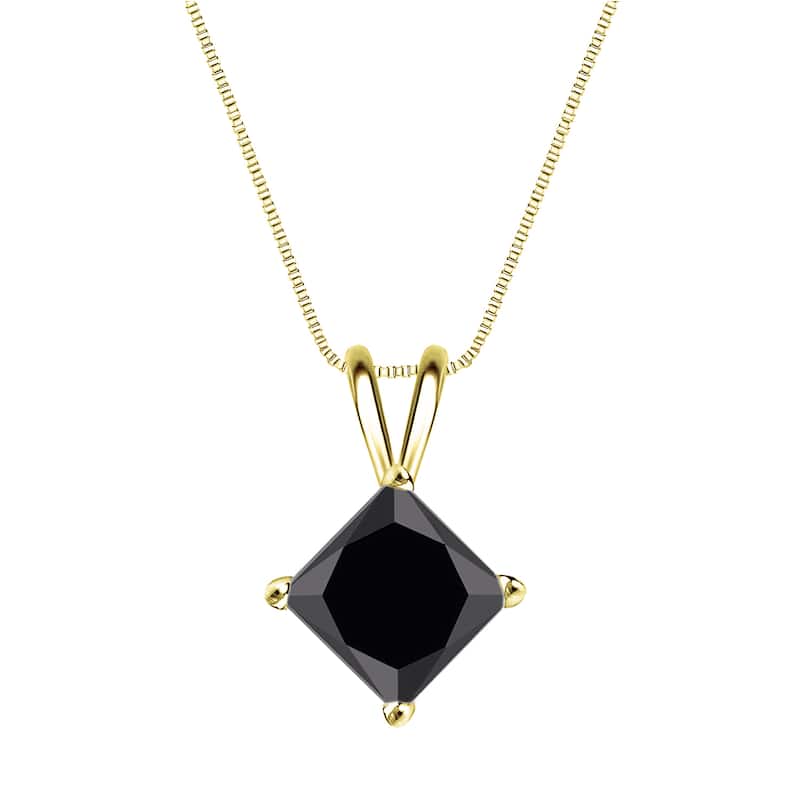 Auriya 14k Gold 1 1/2ct TDW Princess-Cut Black Diamond Solitaire Necklace