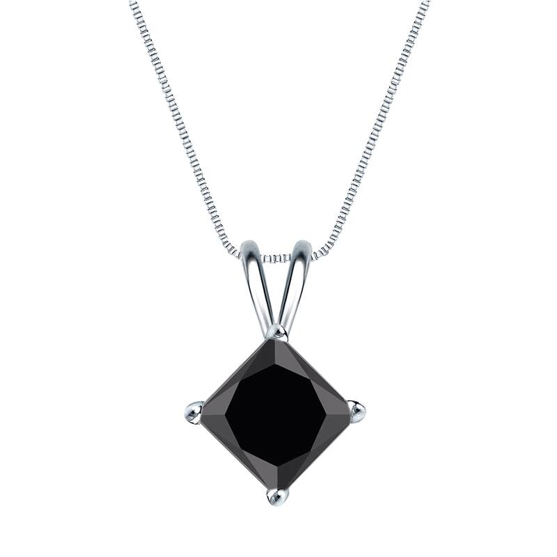 Auriya 14k Gold 1 1/2ct TDW Princess-Cut Black Diamond Solitaire Necklace