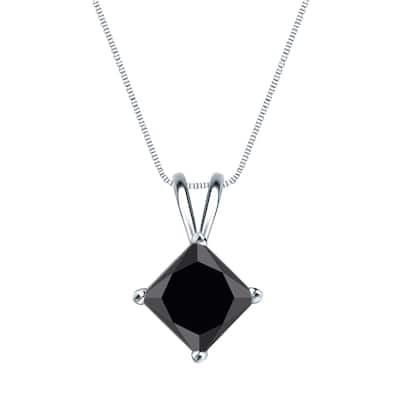 Auriya 14k Gold 1 1/2ct TDW Princess-Cut Black Diamond Solitaire Necklace