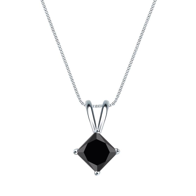 Auriya 1/2ctw Princess-cut Solitaire Black Diamond Necklace 14k Gold
