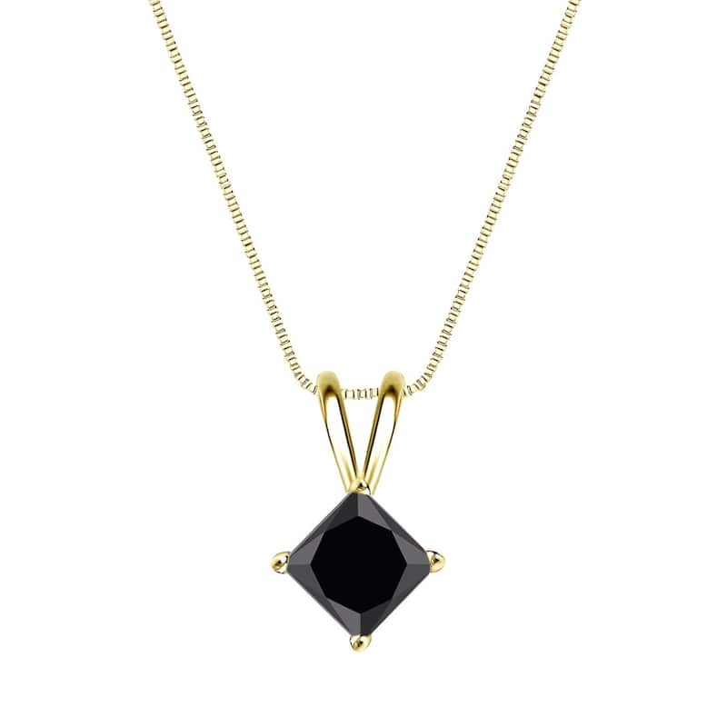 Auriya 1/2ctw Princess-cut Solitaire Black Diamond Necklace 14k Gold