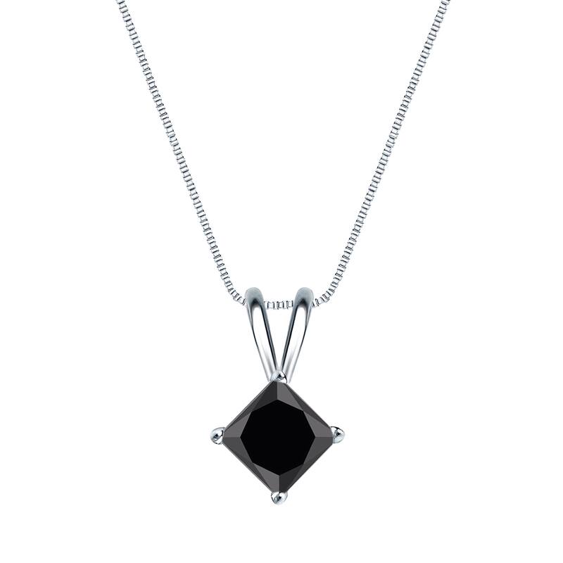 Auriya 1/2ctw Princess-cut Solitaire Black Diamond Necklace 14k Gold - White