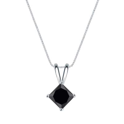 Auriya 1/2ctw Princess-cut Solitaire Black Diamond Necklace 14k Gold