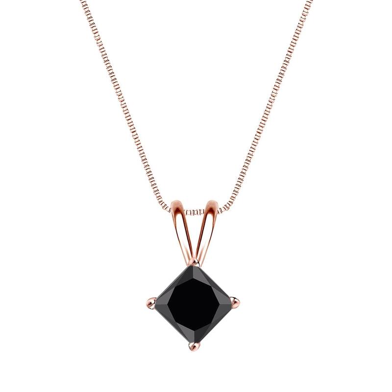 Auriya 1/2ctw Princess-cut Solitaire Black Diamond Necklace 14k Gold