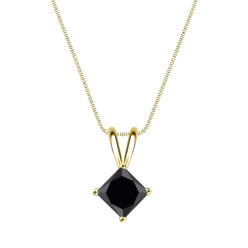 Auriya 1/2ctw Princess-cut Solitaire Black Diamond Necklace 14k Gold - Yellow