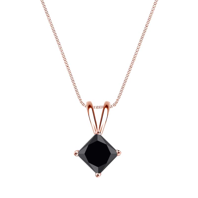 Auriya 1/2ctw Princess-cut Solitaire Black Diamond Necklace 14k Gold - Rose