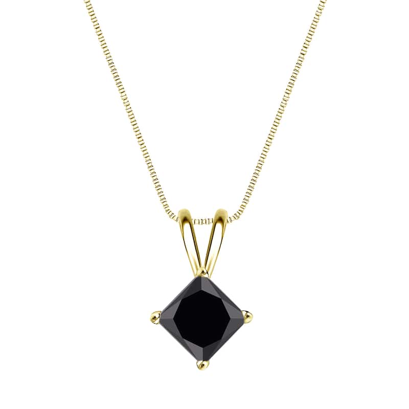 Auriya 3/4ctw Princess Cut Solitaire Black Diamond Necklace 14k Gold