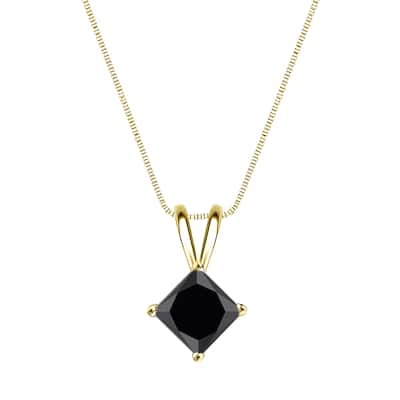 Auriya 3/4ctw Princess Cut Solitaire Black Diamond Necklace 14k Gold