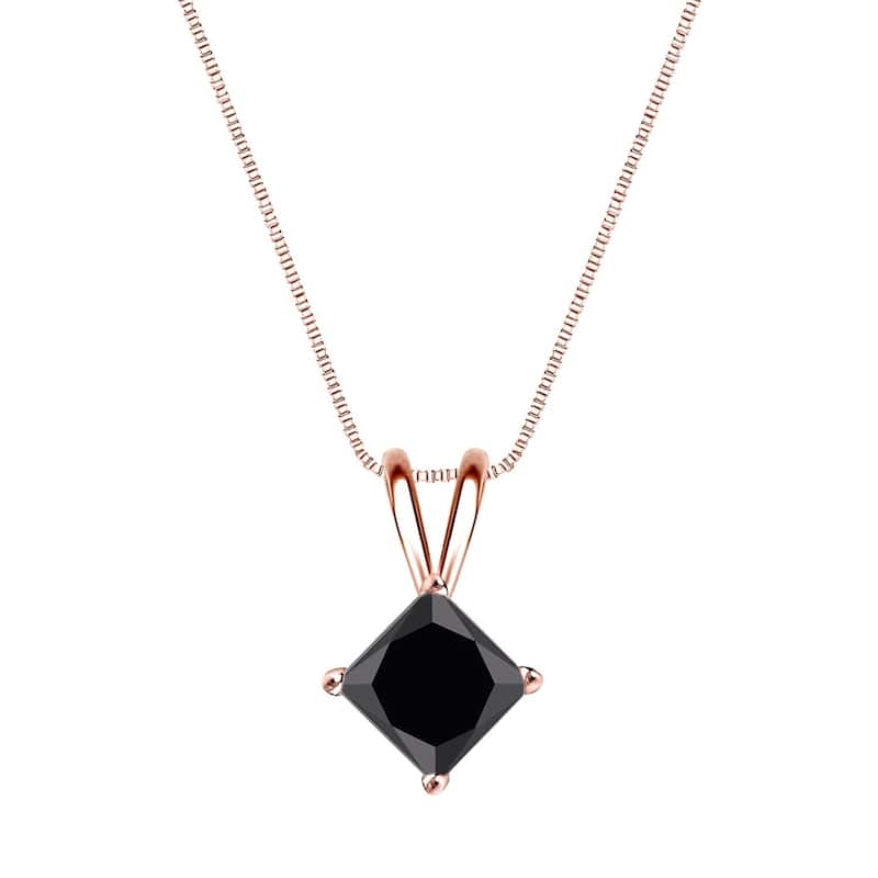 Auriya 3/4ctw Princess Cut Solitaire Black Diamond Necklace 14k Gold - Rose