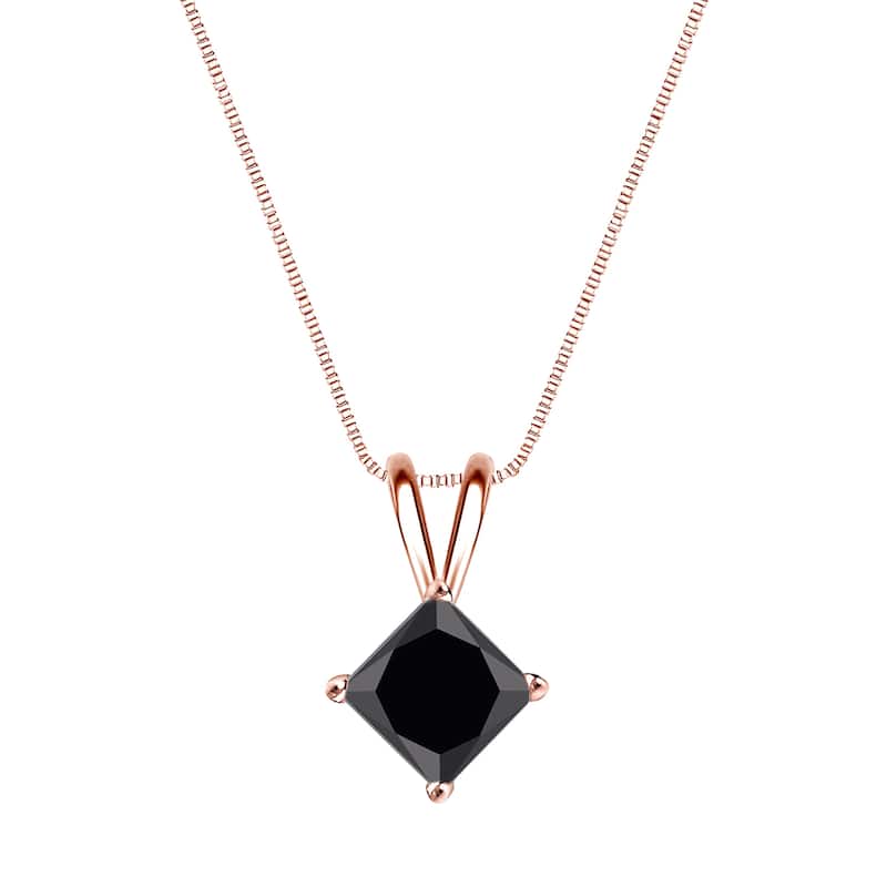 Auriya 3/4ctw Princess Cut Solitaire Black Diamond Necklace 14k Gold