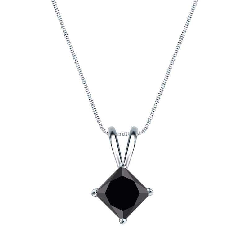 Auriya 3/4ctw Princess Cut Solitaire Black Diamond Necklace 14k Gold - White