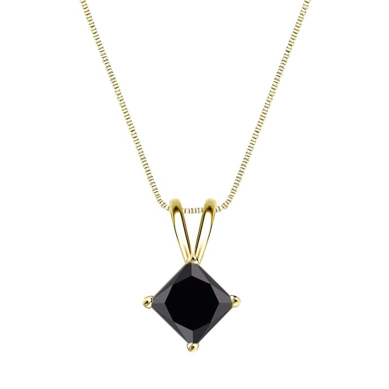 Auriya 3/4ctw Princess Cut Solitaire Black Diamond Necklace 14k Gold - Yellow